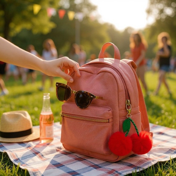 Cherry Pompon Keychain Set of 2 – Red Fluffy Charm Accessories - Picture 3 of 5